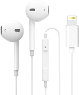 Apple Earbuds/Wired Earphones/iPhone Headphones with Lightning Connector[Apple MFi Certified] Built-in Microphone &Volume Control,Phone Calls,Compatible with iPhone 14/13/12/11, Support All iOS Syste