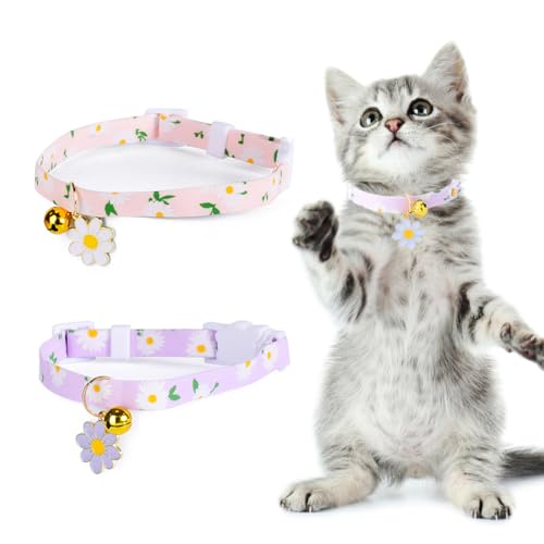 WBZOWRB Collar para Gatos, Collar para Gatos Personalizado, Collar para Gatos Ajustable, Collar para Gatos, Collares para Gatos antiasfixia con Campana, Accesorios Personalizados, 2 Piezas