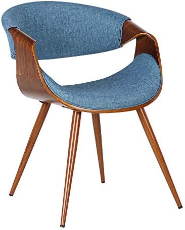Armen Living Butterfly Dining Chair in Blue Fabric and Walnut Wood Finish