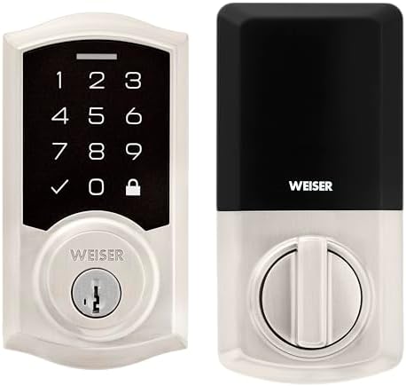 Weiser SmartCode Touchpad Satin Nickel Electronic Door Lock, 10 Digit Touchpad with Motorized Lock/Unlock, Auto Lock, 50 User Codes and 10 One-Time Codes, ANSI Grade 2, UL Rated 20 mins, BILT Support