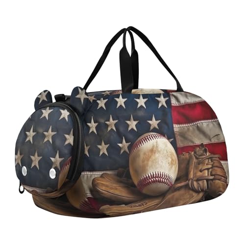 American Baseball Duffle Bag for Girl, Sports Duffle Gym Bags with Shoe Compartment, Personalized Overnight Bag Travel Weekender for Kids