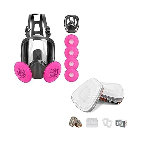 Full Face Respirator Mask with 4 Filters 2097 - Reusable Large Face Cover Gas Masks Anti-Fog Against Organic Vapor/Dust/Formaldehyde/Chemical Perfect for Spray, Sanding Work Cover