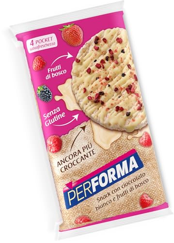 Pesoforma performa Gallette con Cioccolato Bianco e Frutti di Bosco, Gallette di Cereali (Mais e Riso) Ideali Come Snack, a Basso contenuto di Sale, solo 78 Calorie, confezione da 4 Gallette, 66 g