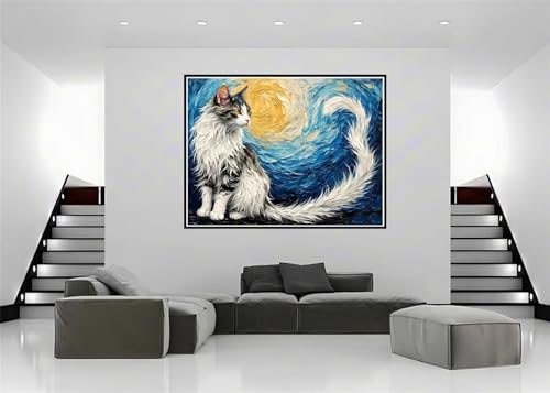 Diy broderie diamond art painting kits grand format chat 5D - 5