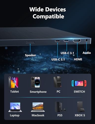 Image of MAGICRAVEN Portable Monitor, 17.3 inch 4K Second Display for Laptop & Console, USB-C & HDMI Laptop Screen Extender with Built-in Speakers, Works with PS5, Xbox, Switch, Ideal for Travel, Home & Office