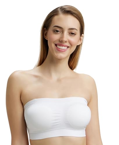 Image of Jockey 1545 Women's Wirefree Padded Micro Touch Nylon Elastane Stretch Full Coverage Bandeau Bra with Removeable Pads and Detachable Transparent Straps
