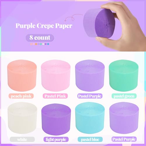 Image of Streamers Party Decorations, 8 Rolls Crepe Paper with Purple, Blue, Mint and White Party Streamers for Mermaid Birthday, Winter Party Decorations, Baby Bride Shower,Wedding