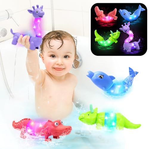 2025 Upgraded Baby Bath Toys,Educational Light Up Bath Toys for Kids 1-3, 4 Pcs Light Up Floating ,Stress Relief, Toddler Newborn Birthday Easter Baby Gifts