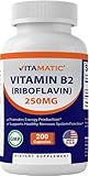 Vitamatic Vitamin B2 (Riboflavin) 250 mg 200 Capsules - Support Cellular Energy and Red Blood Cell Production