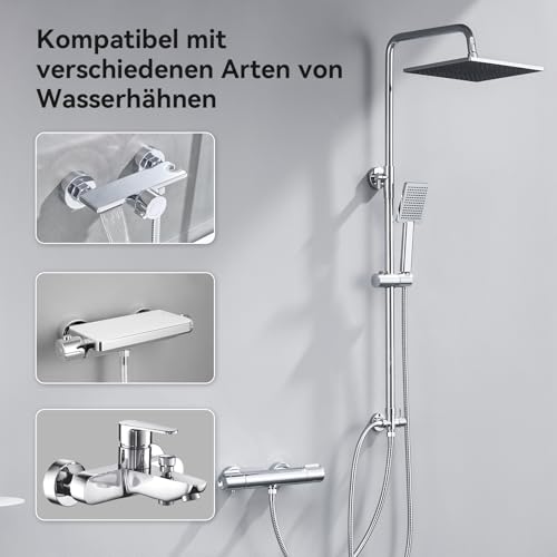 Auralum Regendusche ohne Armatur, Duschgarnitur mit Regendusche Quadratischer Duschkopf 25cmx25cm, Regenwalddusche Höhenverstellbar Duschstange von 74-109cm, Edelstahl Regendusche ohne Duscharmatur