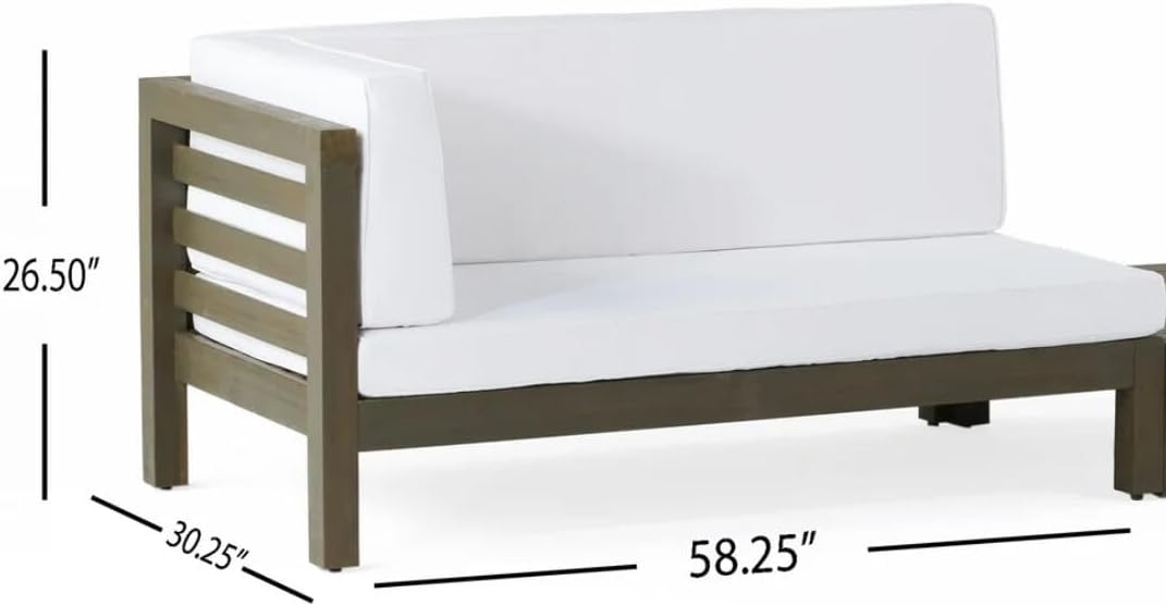Right Corner Outdoor Loveseat w/Coffee Table - Acacia Wood - Modern Patio Furniture - White