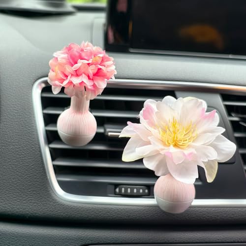 Image of Set of 4 Cute Flower Bouquet Car Air Freshener Vent Clips, Mini Artificial Flowers for Car Air Vent Decoration, Auto Interior Dashboard Ornament Accessories (Sunflower)