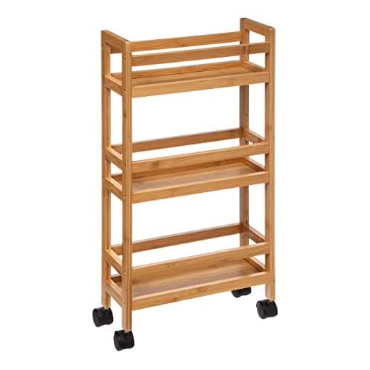 Carrito Estrecho de bambú de 3 Pisos con Ruedas