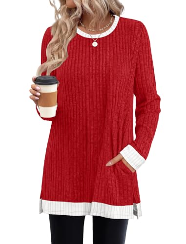 Image of Sampeel Long Sleeve Shirts for Women Tunic Sweaters Fall Fashion Outfits | Sweaters for Women, Early Fall Fashion Must Haves 2026, Long Tunic Tops, Vacation Outfits, Autumn, Plus Size Blouses