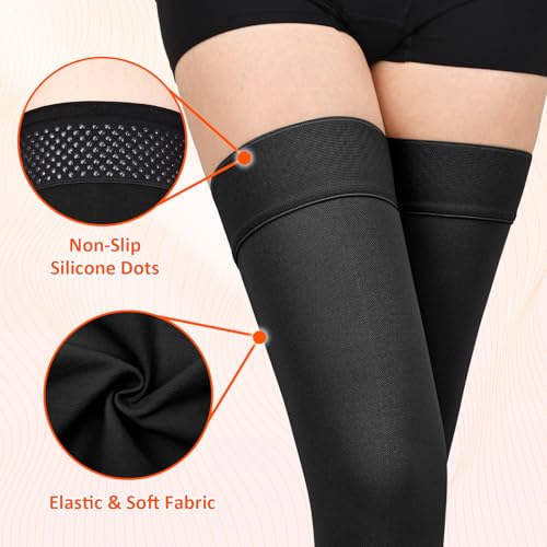 Image of Thigh High Compression Stockings for Women Men, 20-30mmHg Footless Graduated Compression Socks with Silicone Band, Medical Support Sock for Varicose Veins, Edema, Post-Surgery, Sports