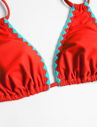 Image of ZAFUL Women Halter Dual Straps Whip Stitch Floral Triangle Bikini Swimsuits