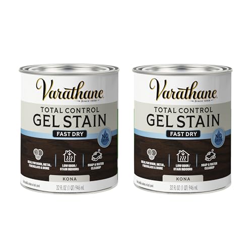 Image of Varathane Total Control Gel Stain | Low Odor Water-Based Formula | Thick Gel Formula for Vertical Surfaces | Ideal for Wood, Metal & Fiberglass | Quart | Kona | 2 Pack