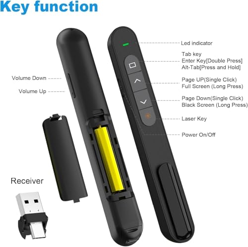 Image of Rts Laser Pointer Presentation Clicker USB /Type-C 2 in 1 for PPT PowerPoint Clicker Hyperlink Volume Control Wireless Presenter RF 2.4GHz USB Presentation Remote Control for Keynote /PPT /Mac /PC /Laptop