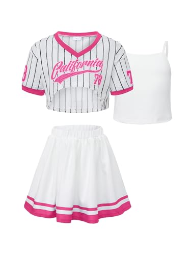 Image of PureChapter Tween Girls 2 Piece Outfits Short Sleeve Tops and Pleated Skirt Set, Cute Pleated Skirt for Girls Size 7-14