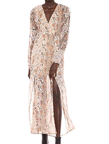 Guess Women s Long Sleeve Wild Snake Maxi Dress, wild snake print carmel, L