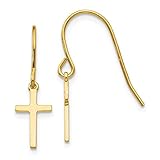 14k Yellow Gold Drop Dangle Chandelier Cross Religious Shepherd Hook Earrings Fine Jewelry For Women...