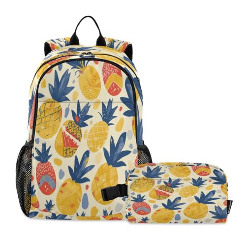 Sac à dos étudiant ananas rouge avec sac à lunch pour enfants sac d'école garçon voyage