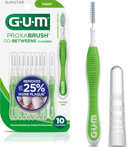 GUM Proxabrush Go-Betweens - Tight - Interdental Brushes - Soft Bristled Dental Picks for Plaque Removal Health - Safe for Braces & Dental Devices, 10ct