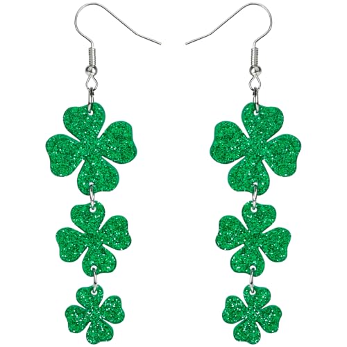 St Patricks Day Accessories Earrings for Women: Green Shamrock Dangle Earrings, Good Luck Shirt, Irish Party Favor Gift