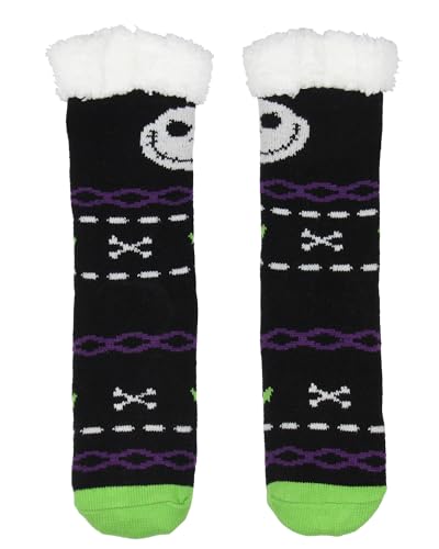 Bioworld The Nightmare Before Christmas Jack Skellington Adult Thick Sherpa Lined Home Thick Slipper Socks With Non-Slip Sole For Women or Men