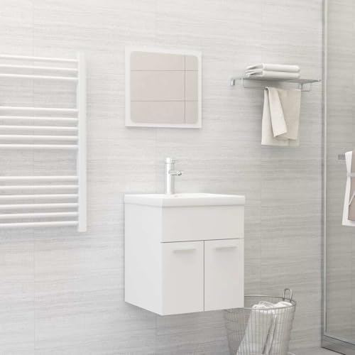 JHQHSM Set di mobili da bagno in legno bianco, mobiletto lavabo da incasso, specchio da bagno, elegante e moderno, in ceramica, smaltato, robusto