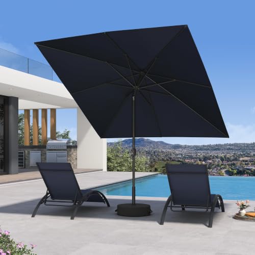 PURPLE LEAF Patio Pool Umbrella 8' x 8' with Base UV Protection, Navy Blue