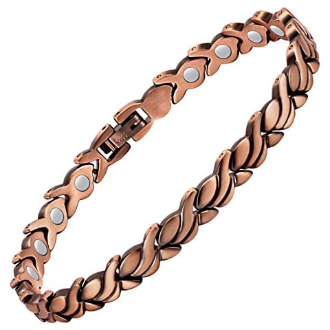 Feraco Copper Bracelet for Women 99.99% Solid Copper Magnetic Bracelets, Unique X Shape Links (Fishtail) Cover