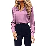 CANDLLY Tops Damen, Lange Ärmel T-Shirts Damen Oberteile Einfarbig Langarmshirt V-Ausschnitt Langarm Bluse Top Frauen Hemd Pullover Elegant Geschäft Arbeitskleidung(Rosa,XL