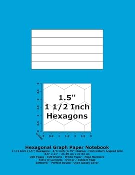 Hexagonal Graph Paper Notebook: 1 1/2 Inch (1.5") Hexagons; Horizontal Grid; 8.5" x 10.5"; 21.59 cm x 27.94 cm; 200 Pages; 100 Sheets; Page Numbers; Table of Contents; Hex; Cyan Glossy Cover