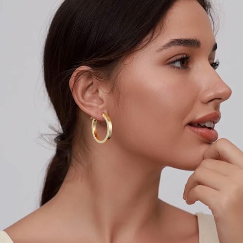 Gacimy Flatted Hoop Earrings for Women 14K Gold Plated with 925 Sterling Silver Post2