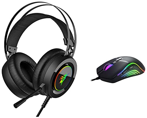 Image of Redgear Cloak Wired RGB Wired Over Ear Gaming Headphones with Mic for PC & F-15 Wired Optical Gaming Mouse with Running RGB LEDs, 5 Million Durable Click Switches and Upto 6400 dpi for PC Gamers