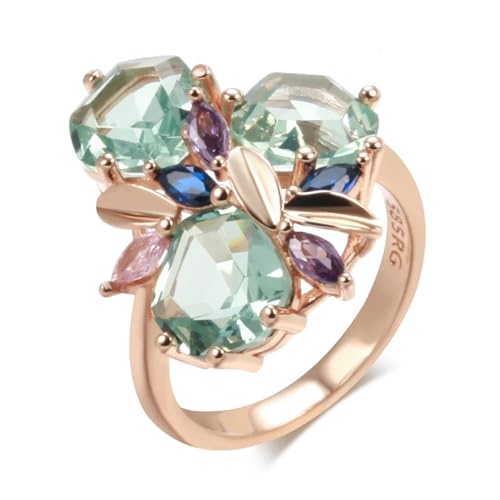 Bague tendance unique en pierre verte avec mosaïque de zircons chics
