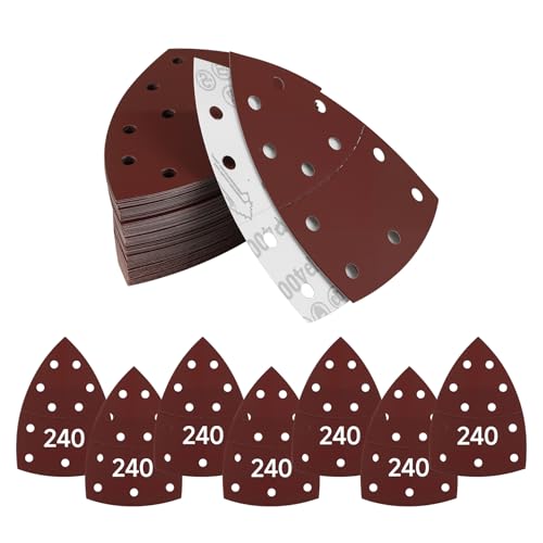 Image of 20 pcs Sanding Pads Kit for Mouse Sander, 240 Grit Hook and Loop Sandpaper for Electric Sander, Triangle & Palm Sander Pads, Multi Tool Sanding Sheets for Detail Sander