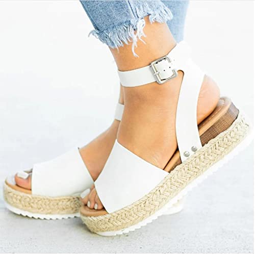 DHYghjtt Sommer Damen Schnalle Dicke Sohle Freizeit Sandalen Atmungsaktiv Hell Weiche Sohle Abnutzen rutschfest Strand Sandalen,Weiß,40 Cover