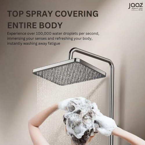 Image of Jaaz Thermostatic Piano Shower Set for Bathroom with Rainfall Showerhead, Waterfall Outlet, Hand Shower & Temperature Display - Matte Black (Lavish)