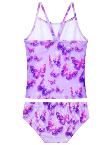 Image of Girls Tankini Swimsuit UPF50+ Ruffle 2 Piece Bathing Suit Full Coverage Kids Swimwear Ages 2-14 Years