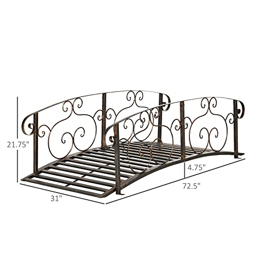 image for Outsunny 6' Metal Arch Backyard Garden Bridge, Safety Siderails, Arc F