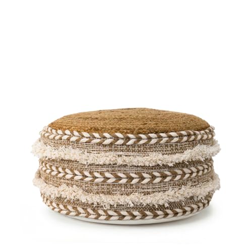 HAPPERS Puff Yute Algodón Mamen. reposapiés, Taburete bajo, otomana, diseño Exclusivo con Relleno Incluido
