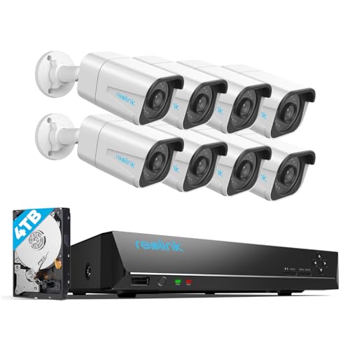 Reolink 4K PoE CCTV Camera Systems, 16CH 4TB HDD NVR Long-term Reliability for Continuous Recording, 8X 4K Security Camera Outdoor with Smart Person/Vehicle Detection, Night Vision, Audio, R