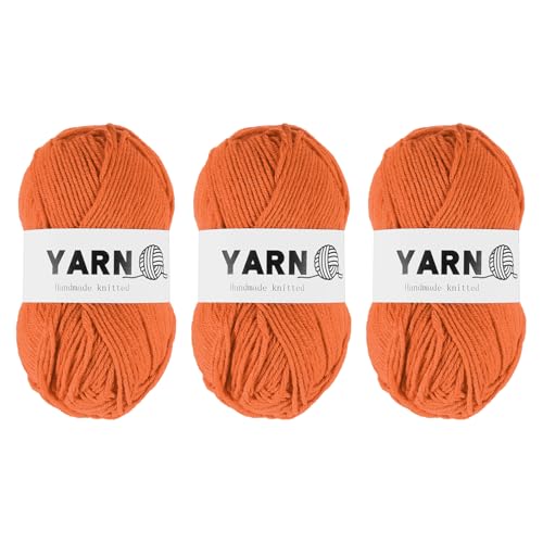 Rebower 3Pcs Dark Orange Acrylic Yarn 400 Yard 4 Ply Soft Crochet Yarns Sport Weight Yarn,[for DIY Crocheting Knitting Craft Blankets Hats]-150g