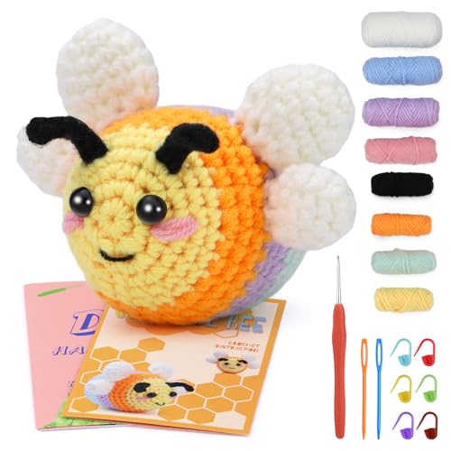 ENCHOL Beginner Crochet Kit, Cute Bees Crochet Kit, Complete Bee Animals Crochet Kits for Starters Adults with Step-by-Step Video Tutorials for DIY Craft Creations
