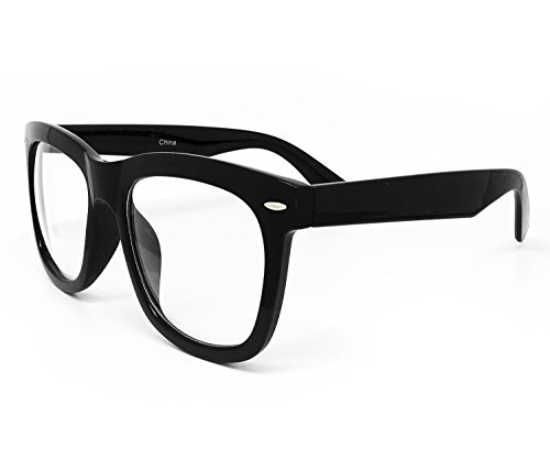 97803 Oversized Vintage Classic Nerd retro Men Women Wayfarer Clear Lens Glasses (Clear Lens, POLISHED BLACK)4