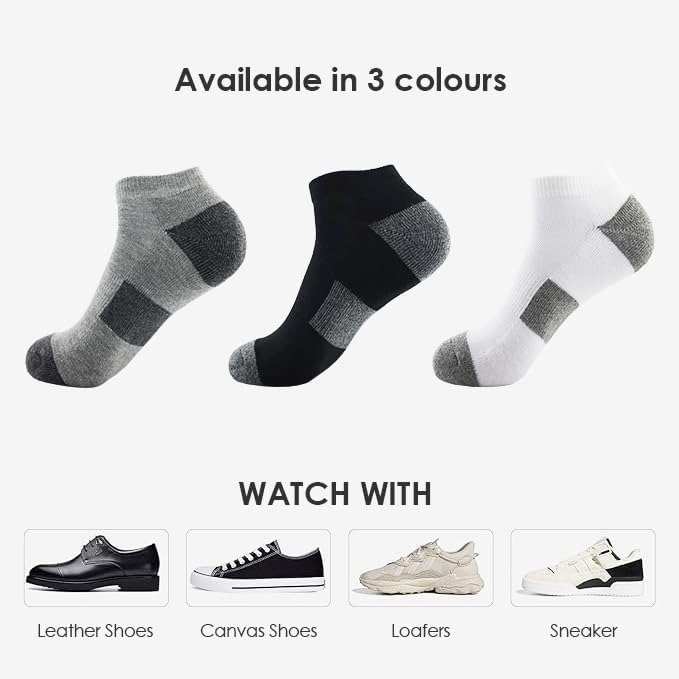 10 Pairs Mens Ankle Athletic Socks, Cushioned Arch Support Sport Running Gym Socks, Shoe Size 6-12