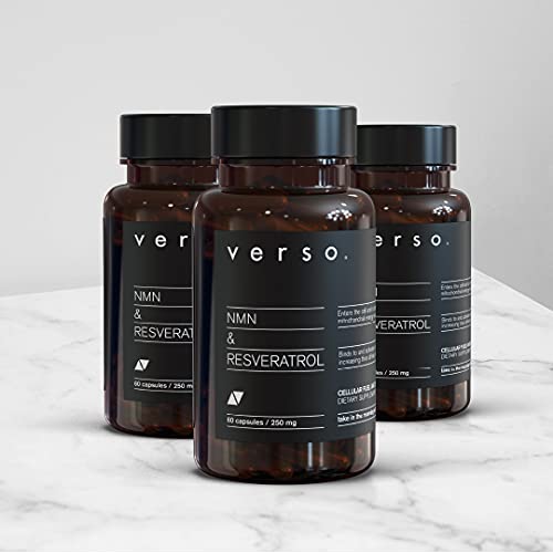 VERSO NAD Supplement - 180 Vegan NMN Nicotinamide Mononucleotide Capsules - Contain Sirtuin Activating Pure NMN & Resveratrol - NMN Supplement 250mg for Healthy Aging, Disease Prevention (3 Bottles)