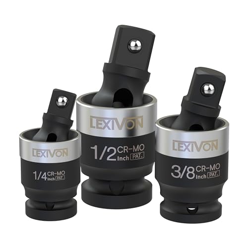LEXIVON Joint Universel à Impact - Design SLIM breveté | Set de 3 pièces 1/2, 3/8, et 1/4 pour douilles pivotantes | Acier au chrome-molybdène à haute résistance aux chocs (LX-113-S)